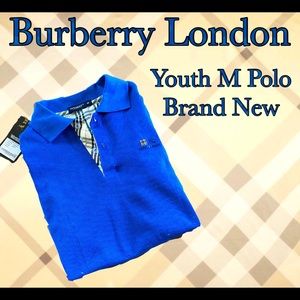 Burberry London polo shirt sz medium blue with nova check pattern NEW with tags
